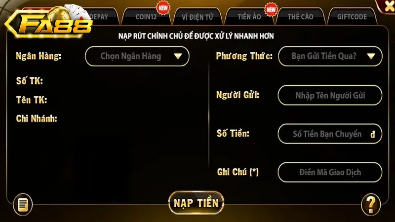Hướng Dẫn Cách Nạp Tiền FA88 Thành Công Chỉ Trong 1 Phút Nạp tiền FA88 để có thể tham gia vào các trò chơi nổi tiếng