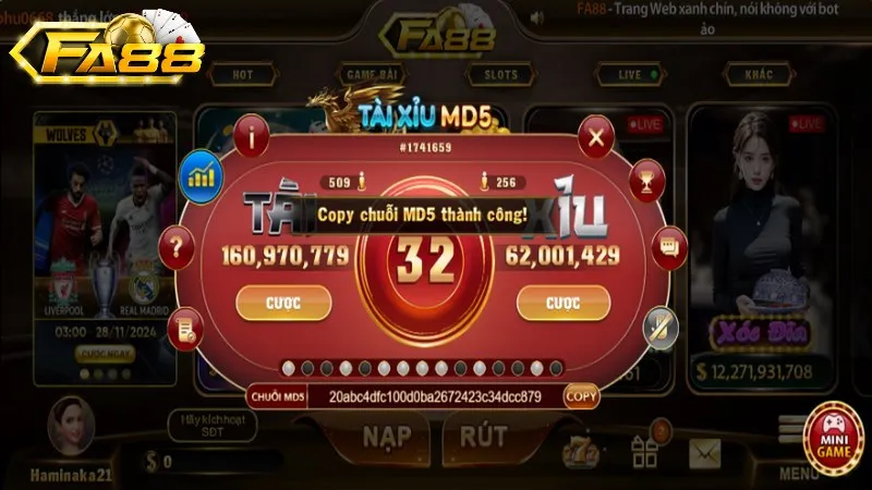Tài Xỉu Fa88 - Địa Chỉ Chơi Tài Xỉu An Toàn Và Bảo Mật Tài xỉu FA88 cung cấp chuỗi MD5 dễ tra cứu kết quả